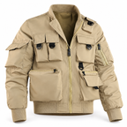 Khaki Phantom Field Jacket with cargo pockets, front zipper and ribbed cuffs and hem, alone on a white background.