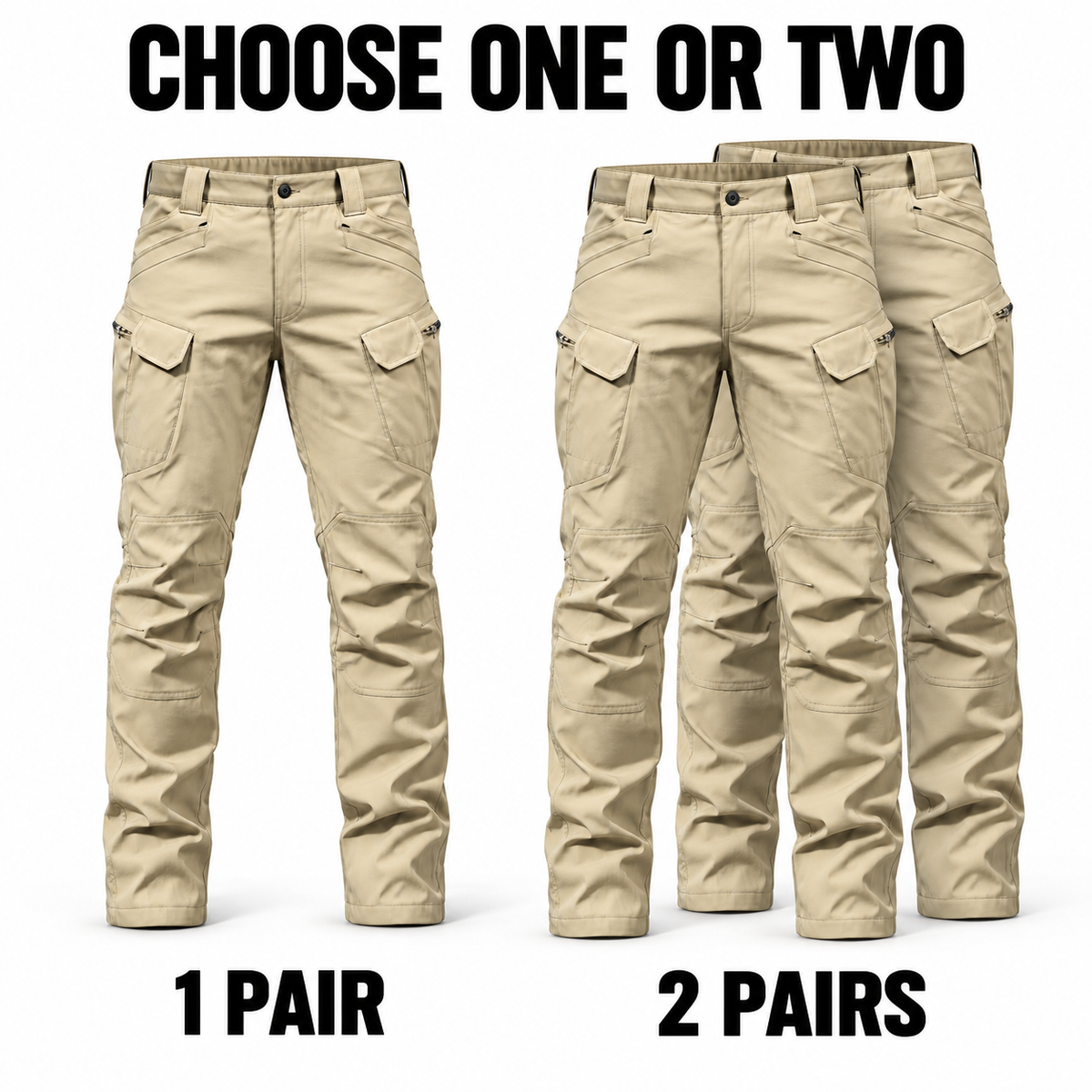 Phantom gallery5 — Phantom IX7 khaki pants shown in one-pair and two-pair options with the heading Choose One or Two.