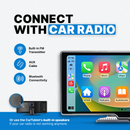 Gráfico CarTablet Pro Max que muestra el altavoz incorporado, el cable AUX y las opciones de conexión Bluetooth