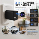 Infografía de la cámara del cargador USB con ejemplos de monitoreo e íconos de funciones