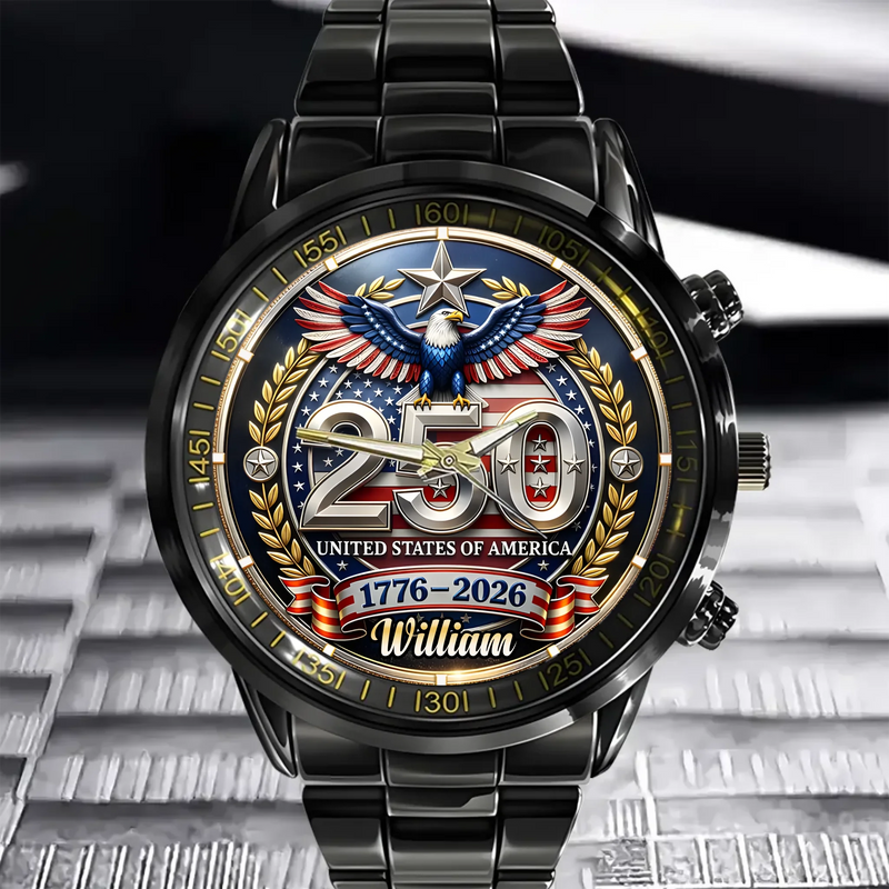 Reloj de aniversario negro Constitution & Liberty con águila y motivo del 250.º aniversario
