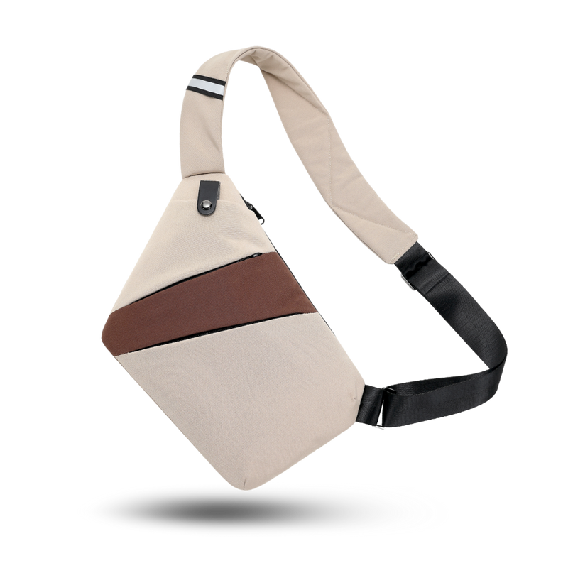 Bolso cruzado Slim Carry 3 beige y café con correa ajustable