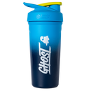 Coctelera azul GHOST de acero inoxidable con tapa abatible y asa de transporte amarilla