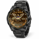 Vista frontal del reloj negro para veteranos del 250 aniversario de Estados Unidos