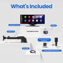 Contenido del paquete CarTablet Pro Max que incluye pantalla, soporte, cables y accesorios.