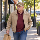 Hombre con gorra Forest Ridgeline en una calle de la ciudad