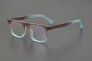 Vista de tres cuartos de los lentes de acetato Lay con patillas azul claro