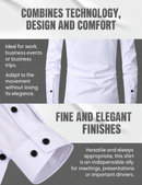 Gráfico de detalles de la camisa que muestra cuello, botones y textura de la tela