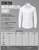 Diagrama de camisa elástica blanca con tabla de tallas