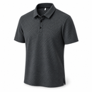 Camisa polo Luxury oscura de manga corta sobre fondo blanco