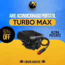 Gráfico promocional del ventilador y calefactor para auto TurboMax con conector de alimentación para auto