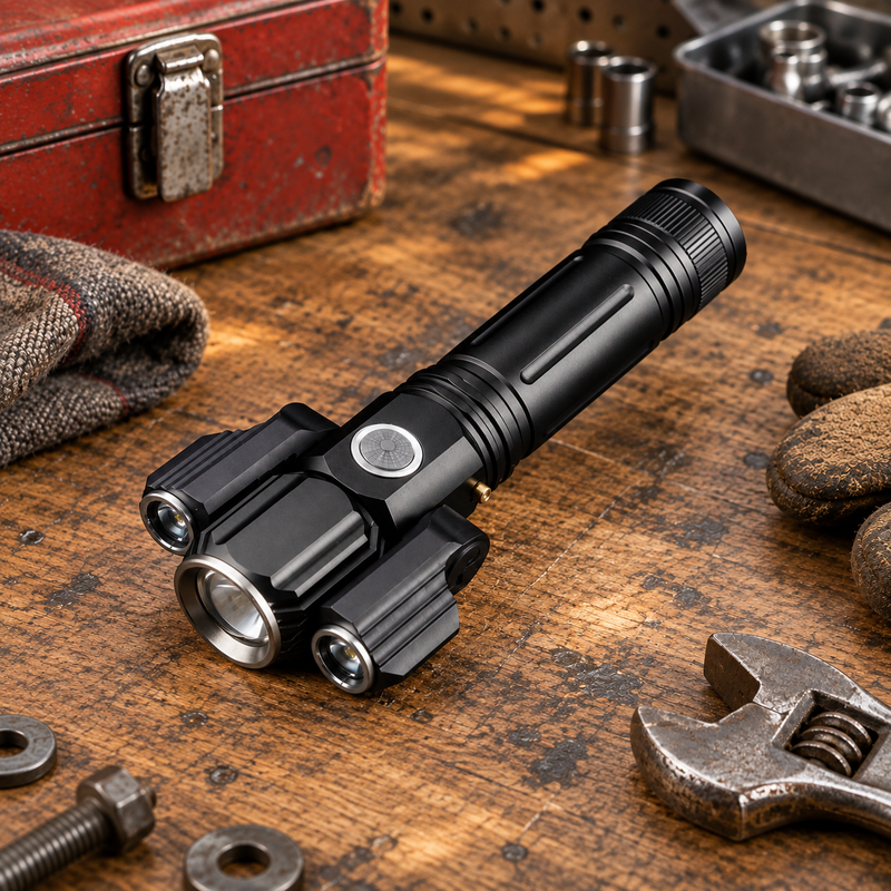 Titanium TriFocus — Tres módulos frontales en una linterna.