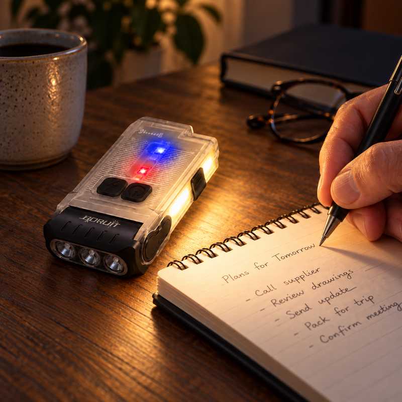 GlowCore V15 — Cambia a la luz de trabajo cálida.