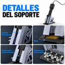 Detalle del soporte FNIRSI SAG-55, la base, el apoyo de la herramienta y los alojamientos para boquillas.