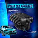 Vista del aparato negro con la rejilla frontal y el soporte señalados.