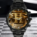 Reloj negro personalizado con esfera dorada de aspecto metálico e inicial