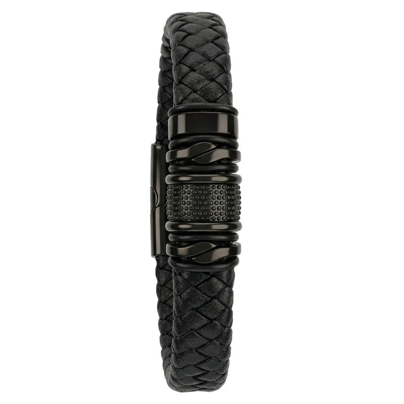 Pulsera negra personalizada con correa trenzada y secciones de nombres grabados