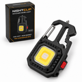 Luz de trabajo tipo llavero negra NightClip con caja premium sobre fondo blanco