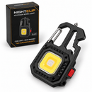 Luz de trabajo tipo llavero negra NightClip con caja premium sobre fondo blanco
