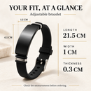 Gráfico de dimensiones de la pulsera ajustable para veteranos que muestra el largo, el ancho y el grosor.