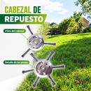 Dos vistas de un cabezal de repuesto con segmentos de cable, con rótulos descriptivos en español.