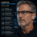 Hombre con lentes SmartVision junto a un gráfico con lente adaptable