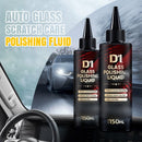 Dos botellas de líquido para pulir vidrio de 150 ml fotografiadas junto al parabrisas de un automóvil