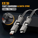 Infografía del cable 4 en 1 que muestra el conector USB y las puntas intercambiables